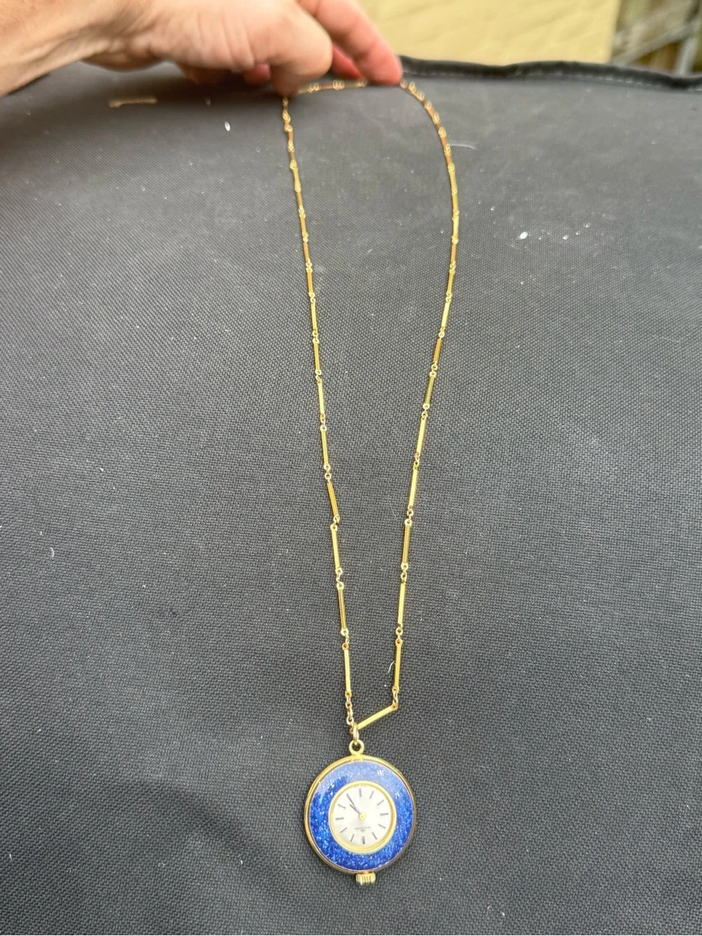 Vintage Bucherer Lapis Lazuli Pendant Watch with Matching Chain and Box Swiss